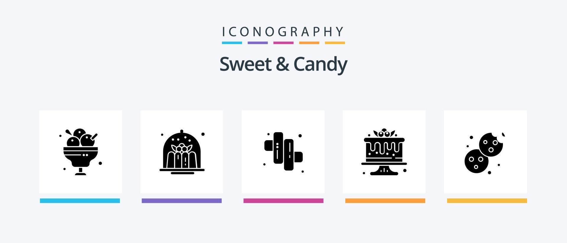 Sweet and Candy Glyph 5 Icon Pack inklusive Backen. Lebensmittel. Nachtisch. Nachtisch. Mäusespeck. kreatives Symboldesign vektor