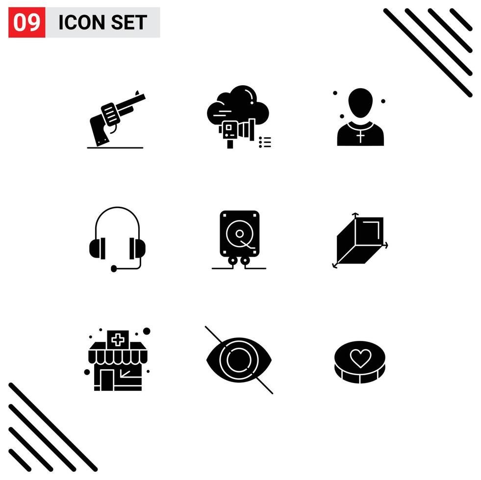 stock vektor ikon packa av 9 linje tecken och symboler för musik headsetet meddelande hörlurar man redigerbar vektor design element