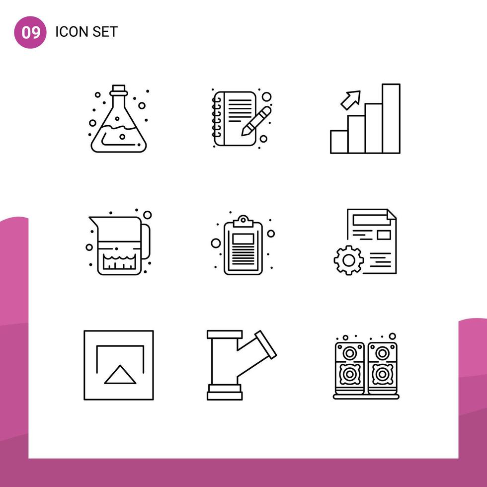Set mit 9 kommerziellen Umrissen für Check-Milchbar-Krug-Statistiken editierbare Vektordesign-Elemente vektor