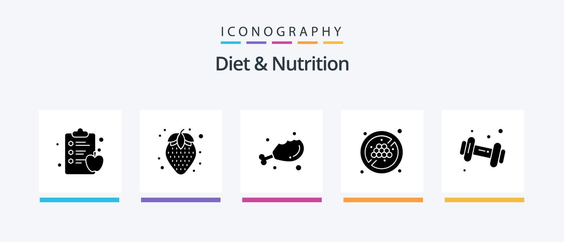 diet och näring glyf 5 ikon packa Inklusive . kondition. mat. hantel. organisk. kreativ ikoner design vektor