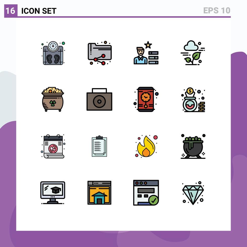 Aktienvektor-Icon-Pack mit 16 Zeilenzeichen und Symbolen für Münztechnologie finden Jobblattpflanze editierbare kreative Vektordesign-Elemente vektor
