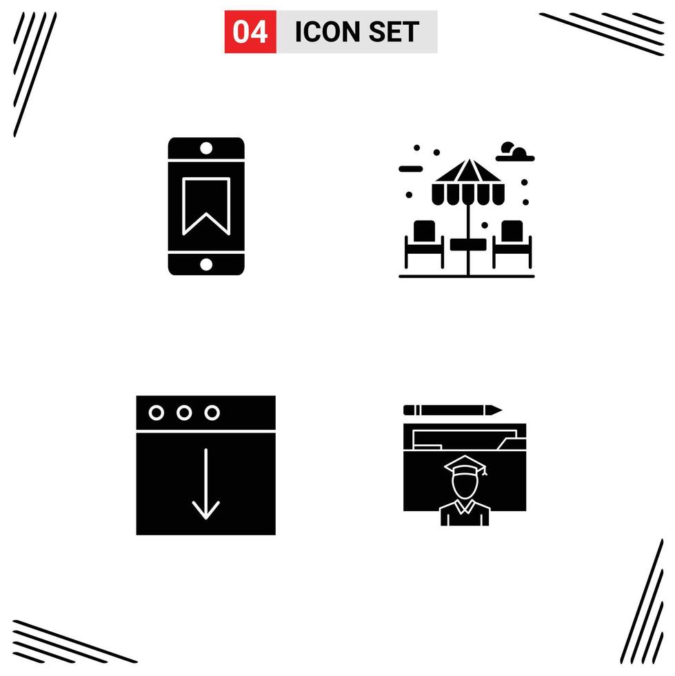 4 universell fast glyfer uppsättning för webb och mobil tillämpningar prestationer mac middag app utbildning redigerbar vektor design element