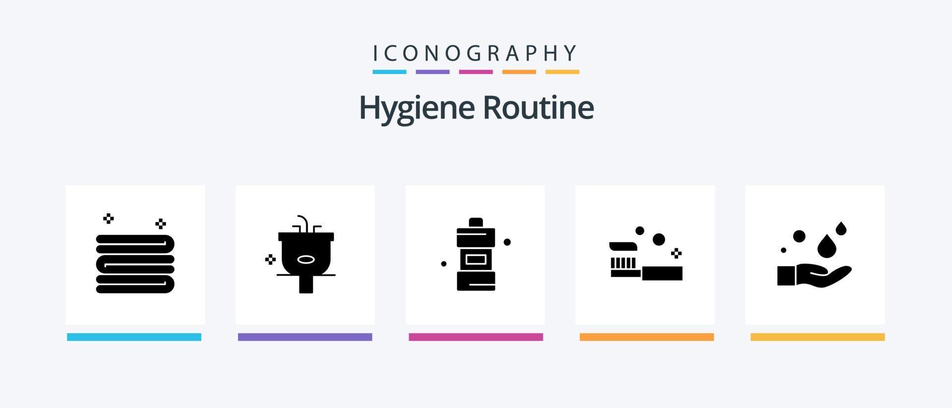 Hygieneroutine Glyph 5 Icon Pack inklusive Reinigung. Dusche. Bad. Reinigung. Bad. kreatives Symboldesign vektor