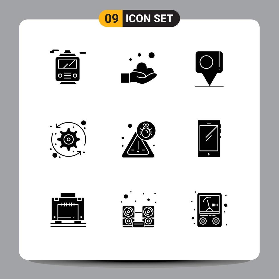 moderner Satz von 9 soliden Glyphen und Symbolen wie Virus-Bug-Chat-System-Update aktualisieren editierbare Vektordesign-Elemente vektor