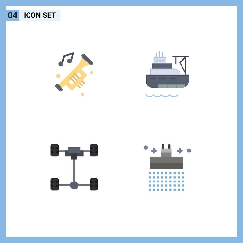 4 universelle flache Symbolzeichen Symbole für Zubehör, Autolärm, Bootschassis, editierbare Vektordesign-Elemente vektor