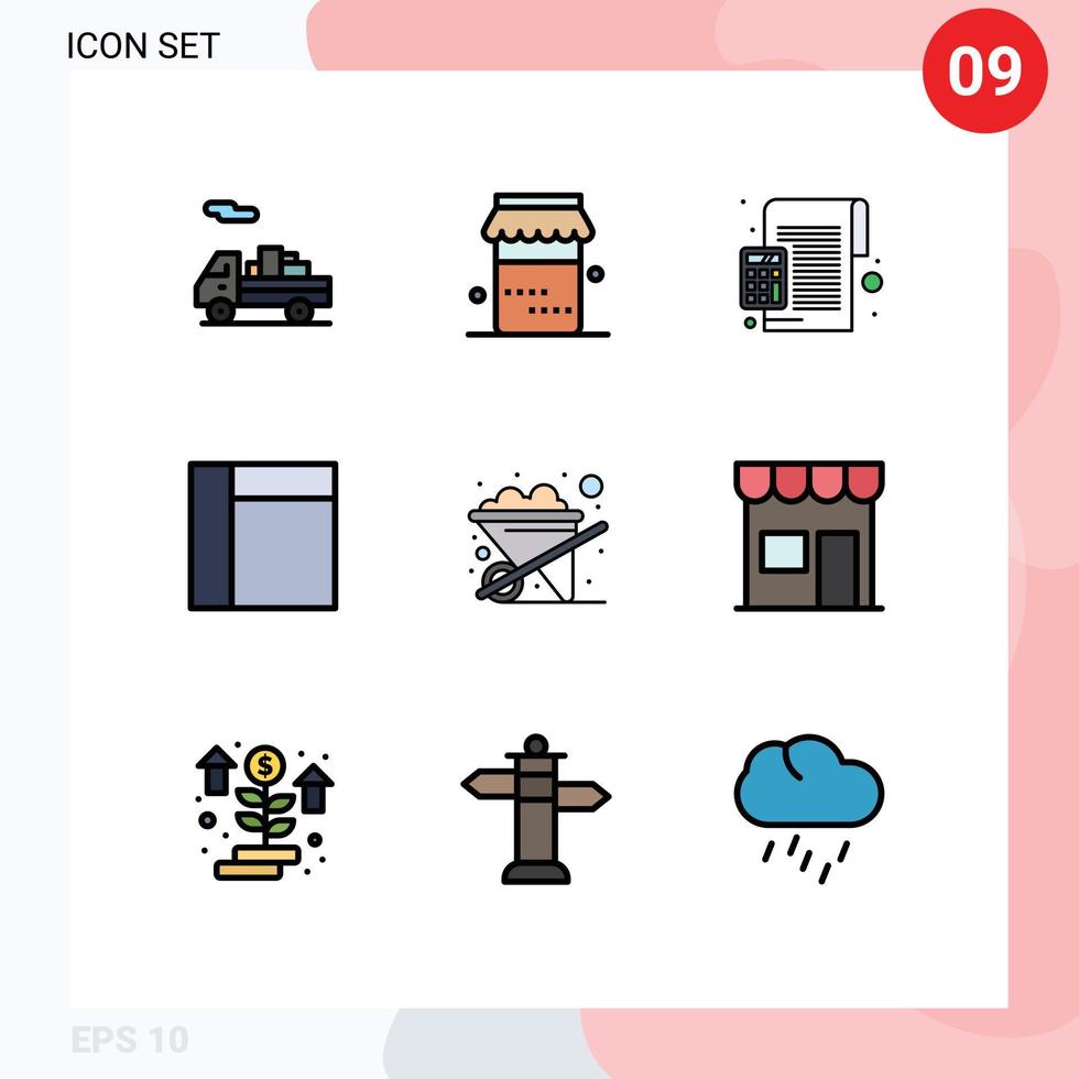 uppsättning av 9 modern ui ikoner symboler tecken för kiosk skottkärra beräkning trädgårdsarbete layout redigerbar vektor design element