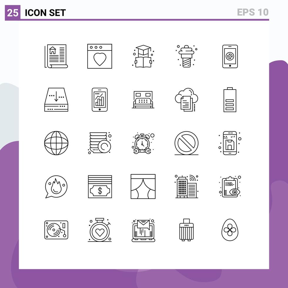 modern uppsättning av 25 rader pictograph av Nej cell utbildning mobil is grädde redigerbar vektor design element