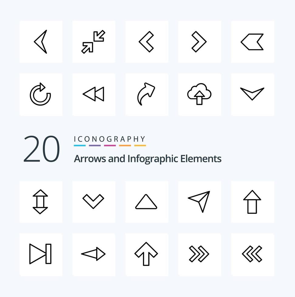 20 Pfeillinien-Icon-Pack wie Upload-Pfeil nach oben, nächster Zeiger vektor