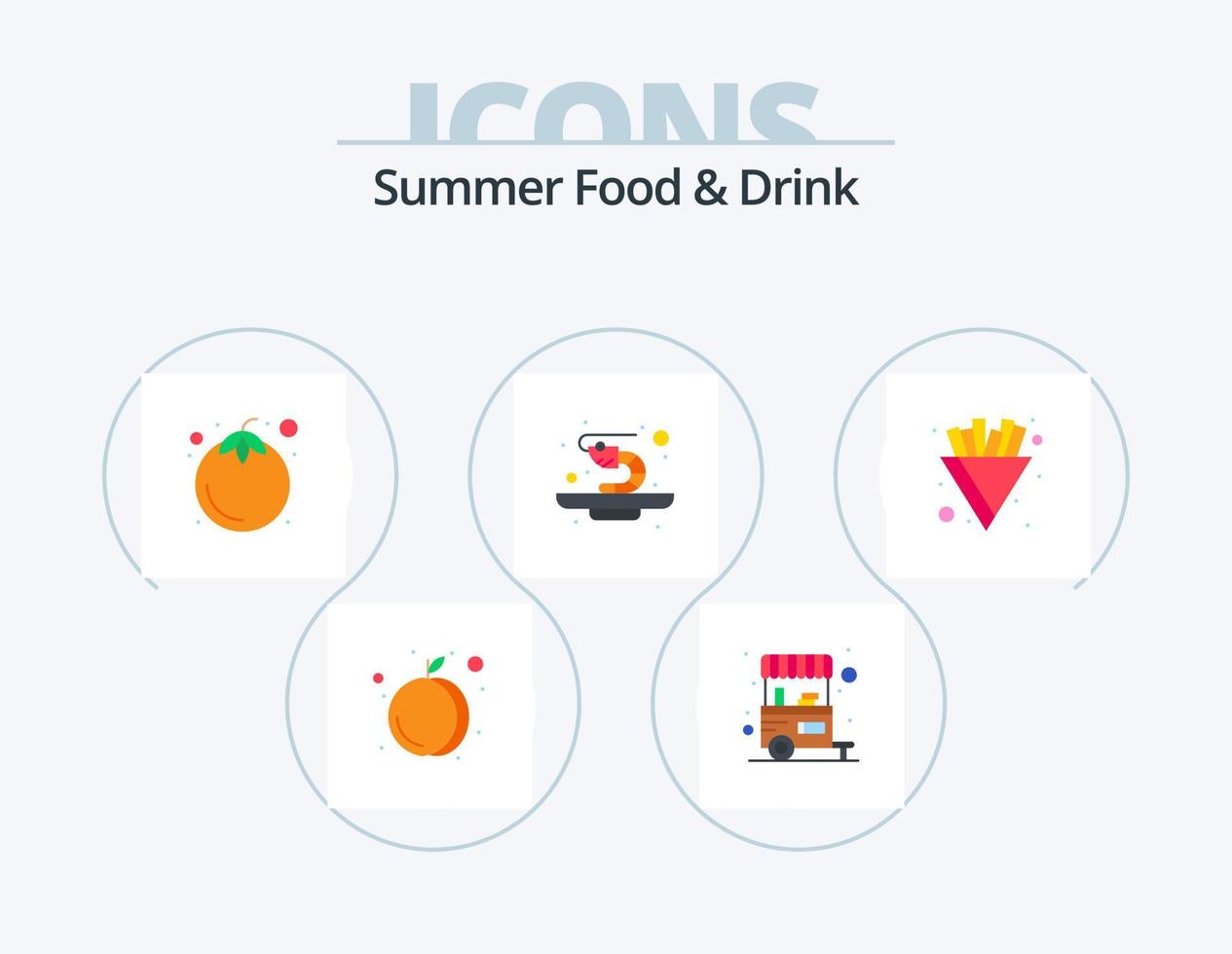 sommar mat och dryck platt ikon packa 5 ikon design. . franska pommes frites. ljuv. pommes frites. skaldjur vektor