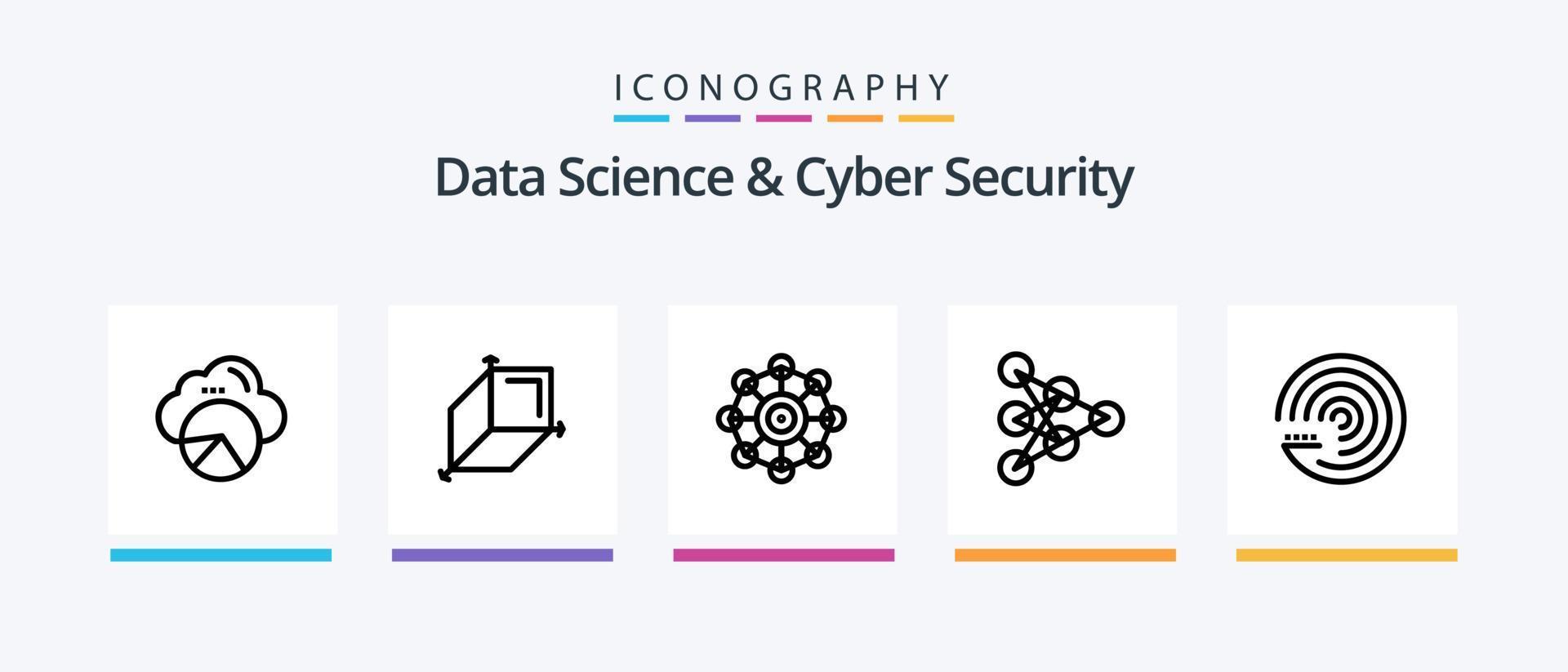 data vetenskap och cyber säkerhet linje 5 ikon packa Inklusive framsteg. Graf. atomerad. kort. dator. kreativ ikoner design vektor