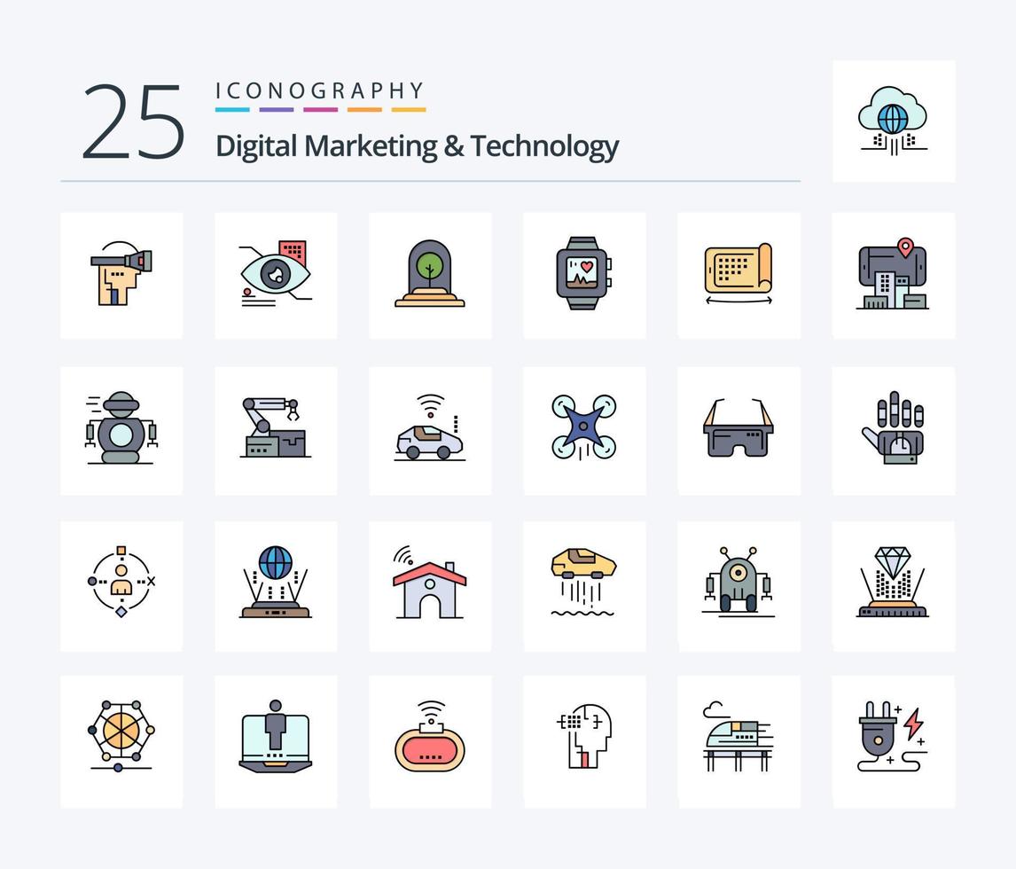 digitales Marketing und Technologie 25 Zeilen gefülltes Icon Pack, einschließlich Handy. Liebe. Wachstum. sehen. Neu vektor