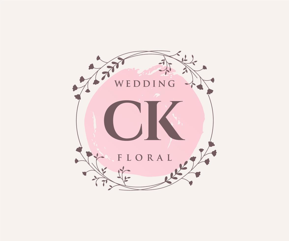 ck Initialen Brief Hochzeit Monogramm Logos Vorlage, handgezeichnete moderne minimalistische und florale Vorlagen für Einladungskarten, Datum speichern, elegante Identität. vektor