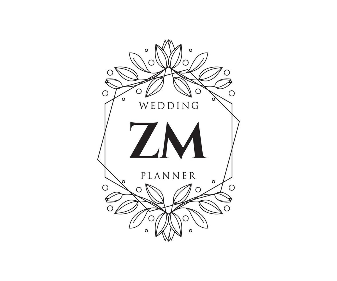 zm initialer brev bröllop monogram logotyper samling, hand dragen modern minimalistisk och blommig mallar för inbjudan kort, spara de datum, elegant identitet för restaurang, boutique, Kafé i vektor