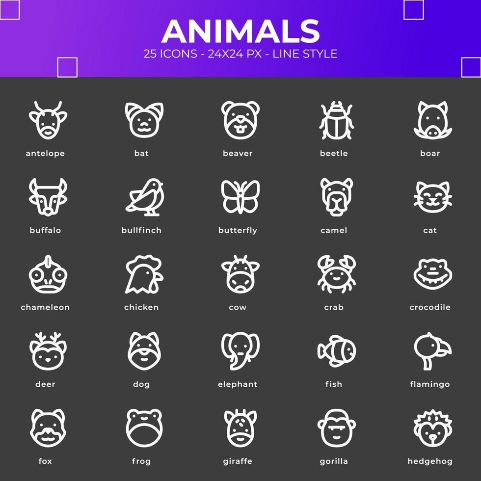 Tiere Icon Pack mit weißer Farbe vektor