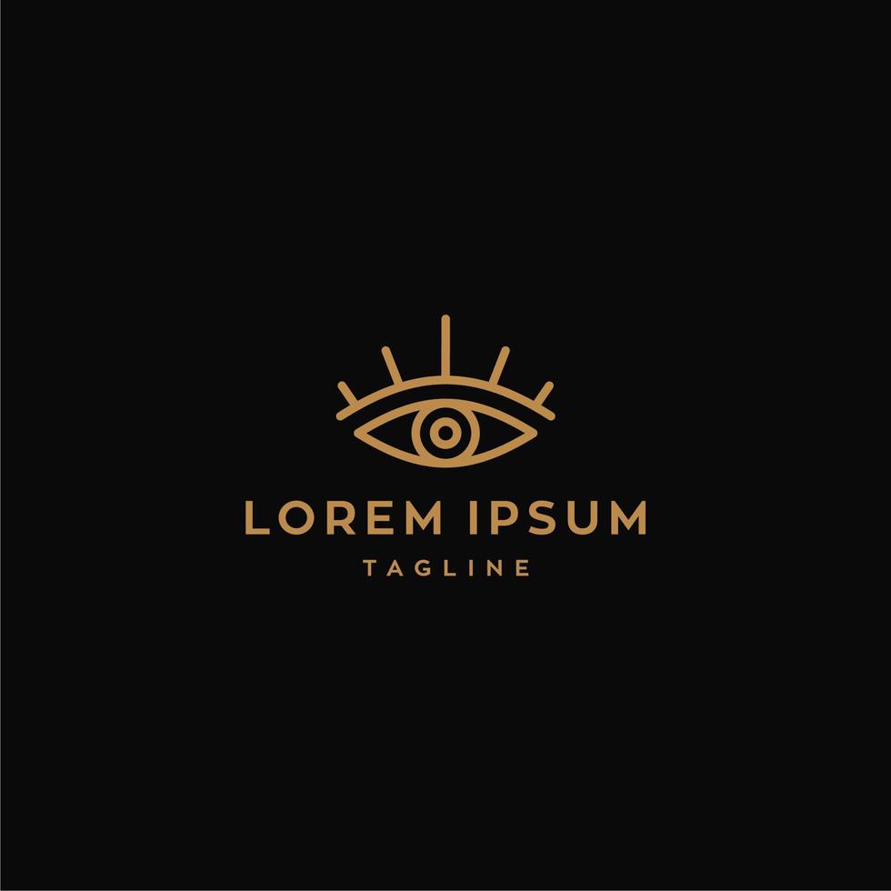Augenoptik-Logo im trendigen mystischen Tribal-Stil mit goldfarbener Linie und Wimpern vektor