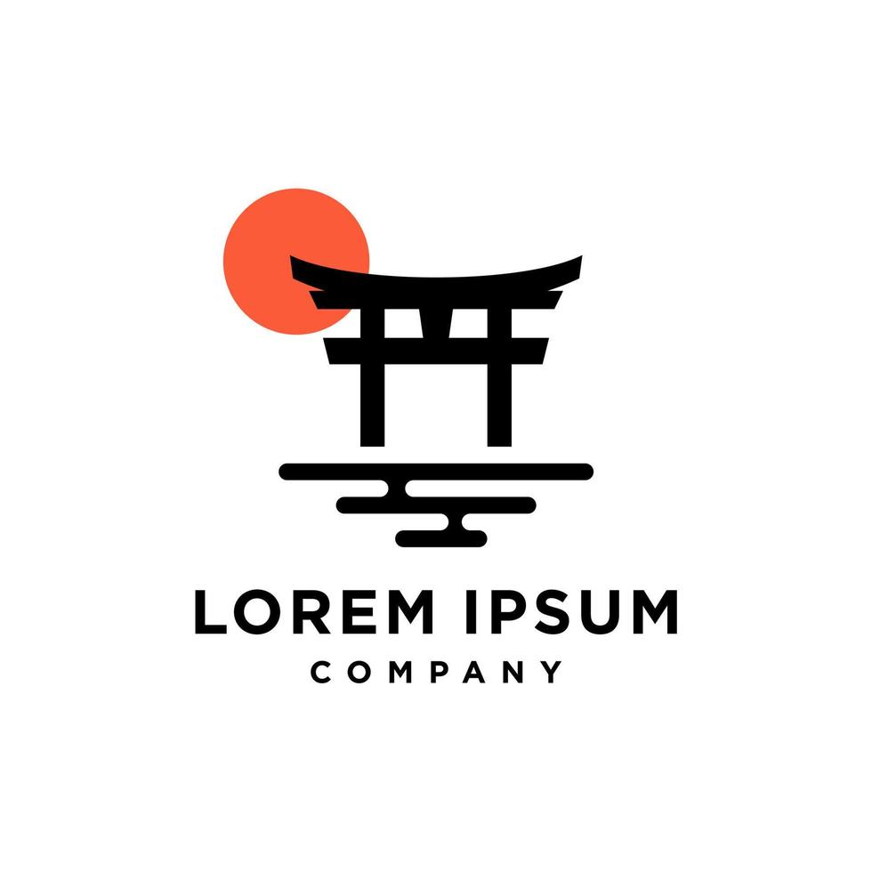 japanisches torii-tor und sonnensymbol-vektor-logo-illustrationsdesign vektor