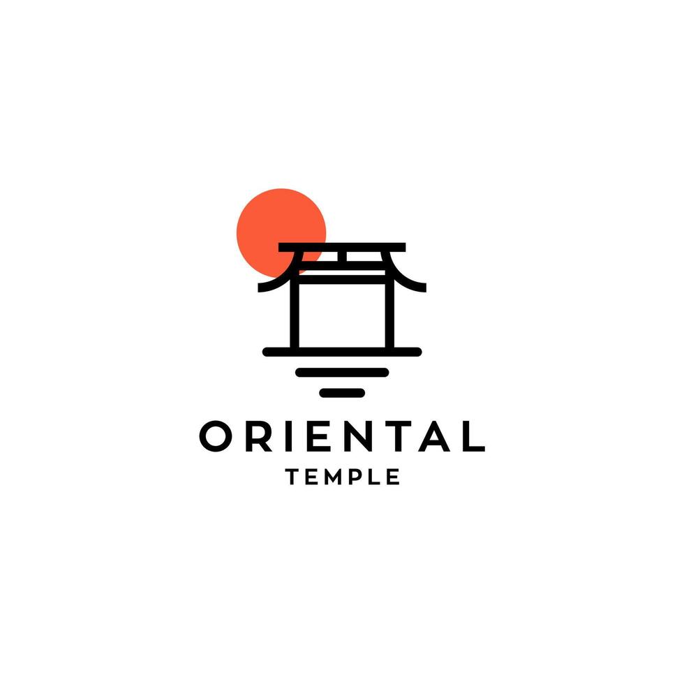 japanisches torii-tor und sonnensymbol-vektor-logo-illustrationsdesign vektor