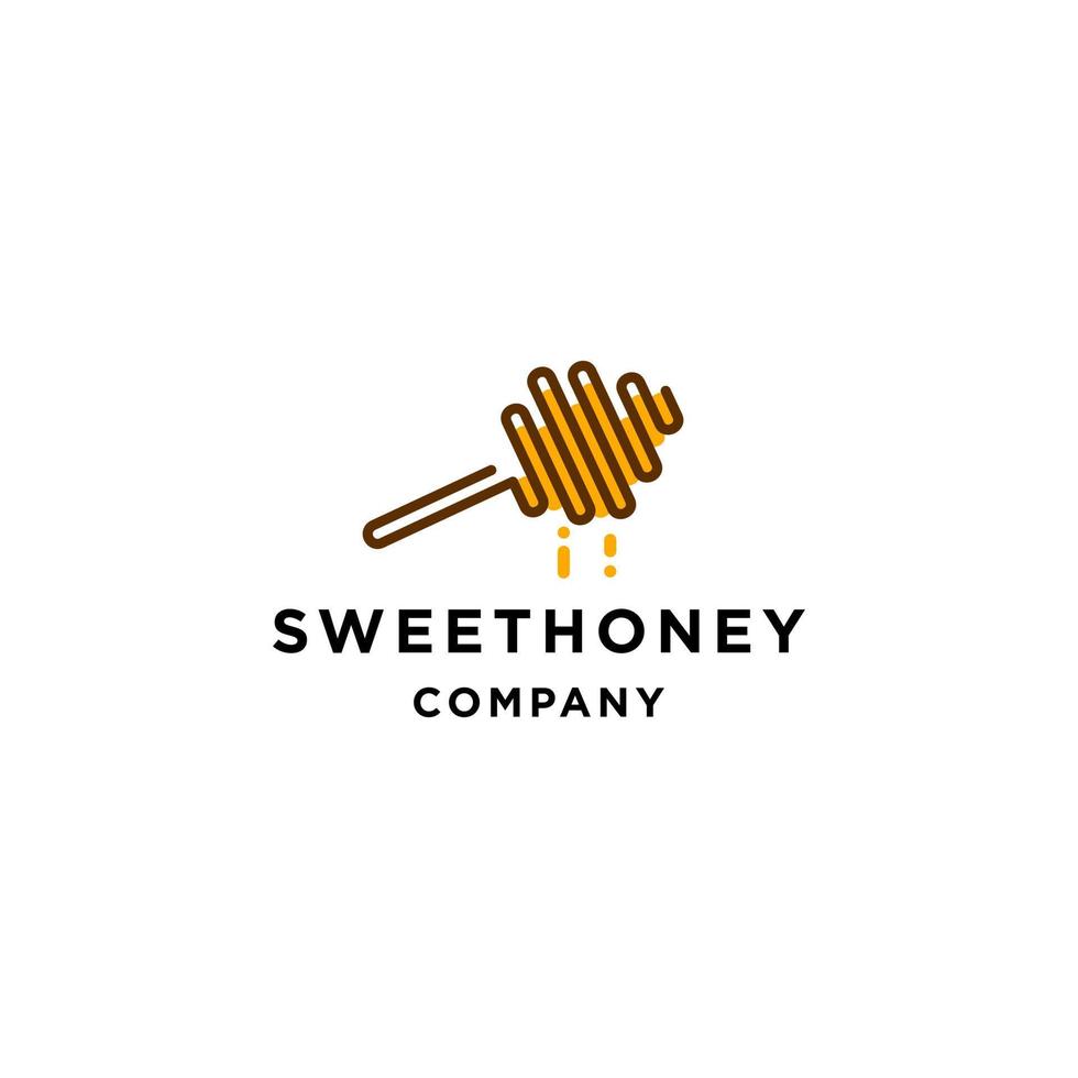 Honigbienen-Dipper-Logo für Getränke und Lebensmittel im trendigen Linienumriss-Farbstil vektor