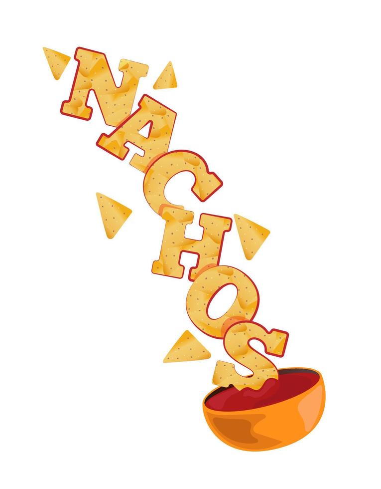 flygande nachos med sås. mexikansk nationell mat. traditionell mexikansk kök illustration. snabb mat. gata mat teckning. bäst för restaurang meny och paket design. vektor illustration.