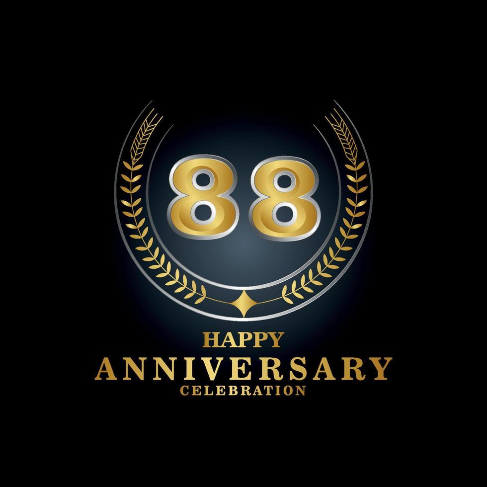 mall emblem 88: e år gammal lyxig årsdag med en ram i de form av laurel grenar och de siffra . årsdag kunglig logotyp. vektor illustration design