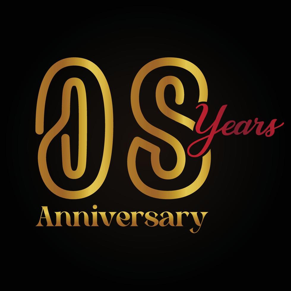 08:e årsdag firande logotyp med handstil gyllene och röd Färg elegant design . vektor årsdag för firande, inbjudan kort, och hälsning kort.