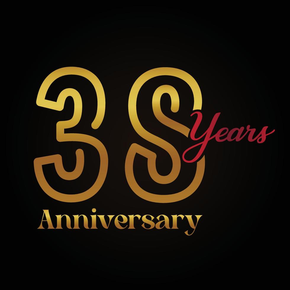 38: e årsdag firande logotyp med handstil gyllene och röd Färg elegant design . vektor årsdag för firande, inbjudan kort, och hälsning kort.