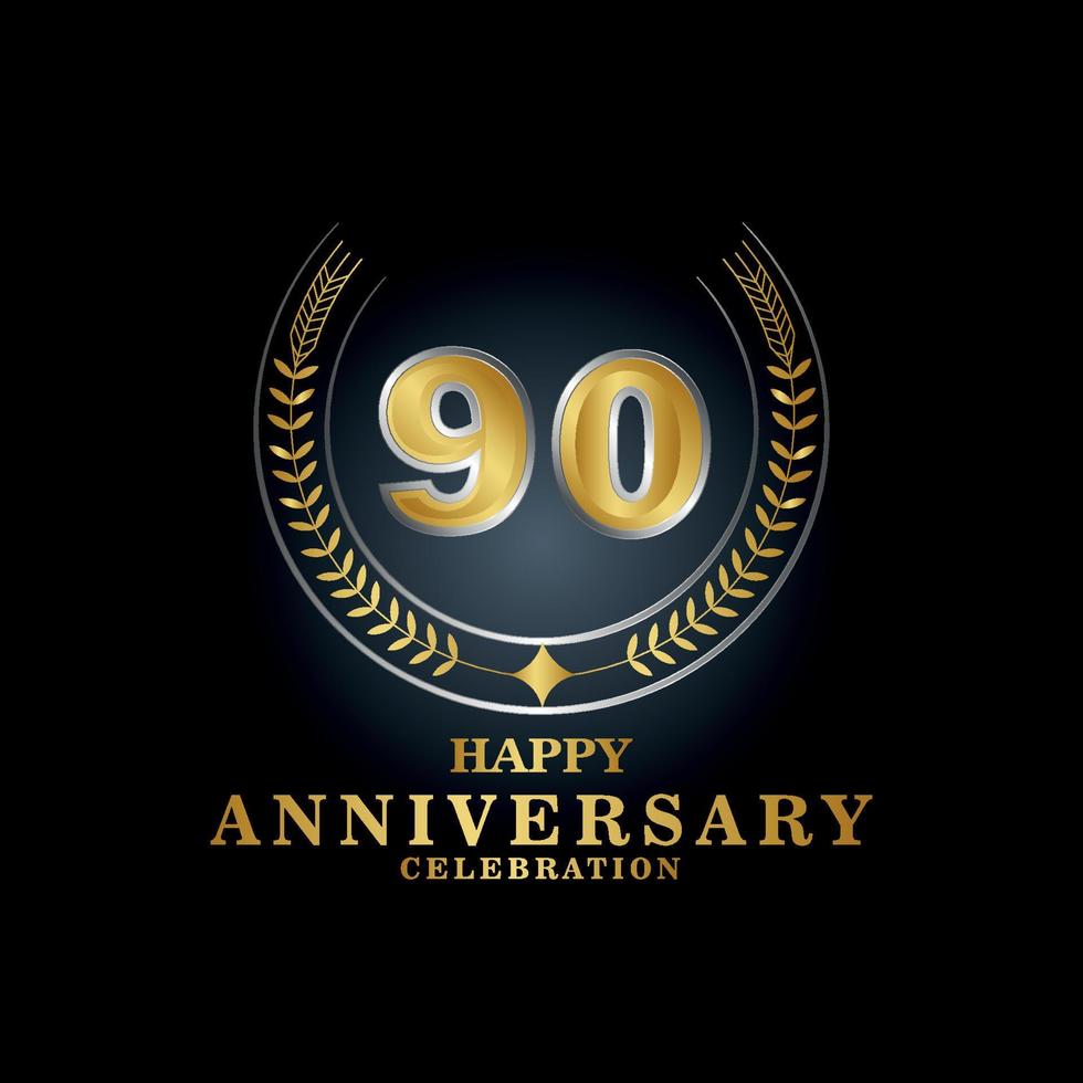 mall emblem 90:e år gammal lyxig årsdag med en ram i de form av laurel grenar och de siffra . årsdag kunglig logotyp. vektor illustration design