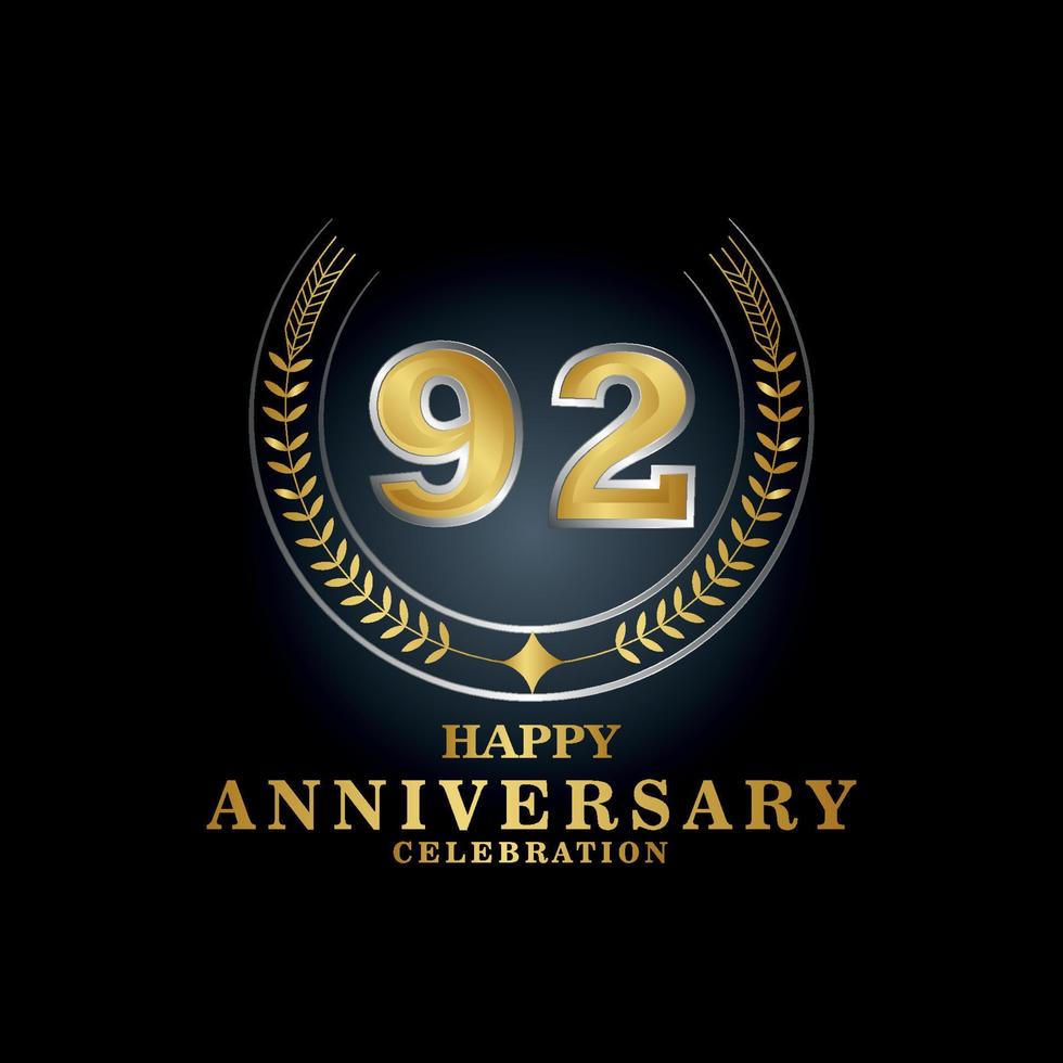 mall emblem 92:a år gammal lyxig årsdag med en ram i de form av laurel grenar och de siffra . årsdag kunglig logotyp. vektor illustration design