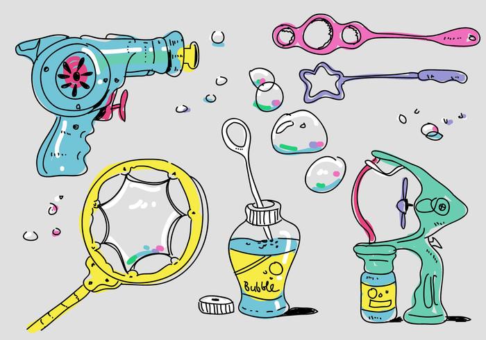 Färgglada Bubble Blower Tools Doodle Vector Illustration