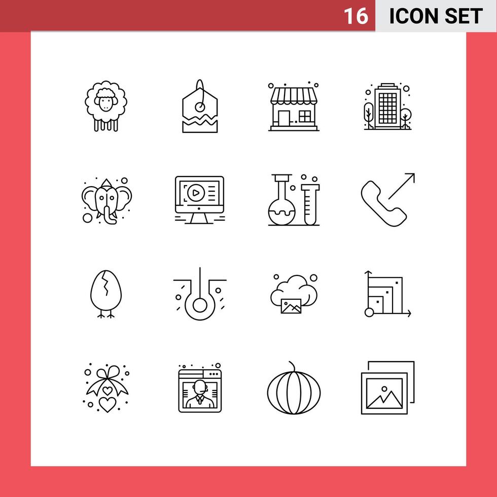modern uppsättning av 16 konturer pictograph av hindu tro marknadsföra Lagra levande område stad redigerbar vektor design element