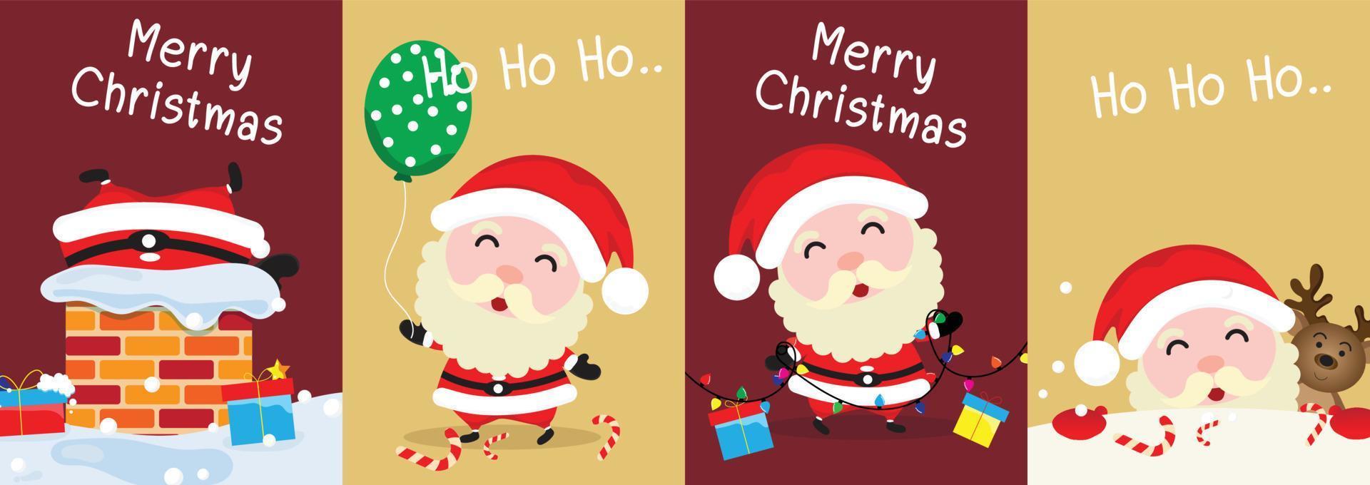 glad jul och Lycklig ny år hälsning kort med söt santa claus samling. Semester tecknad serie tecken uppsättning. vektor