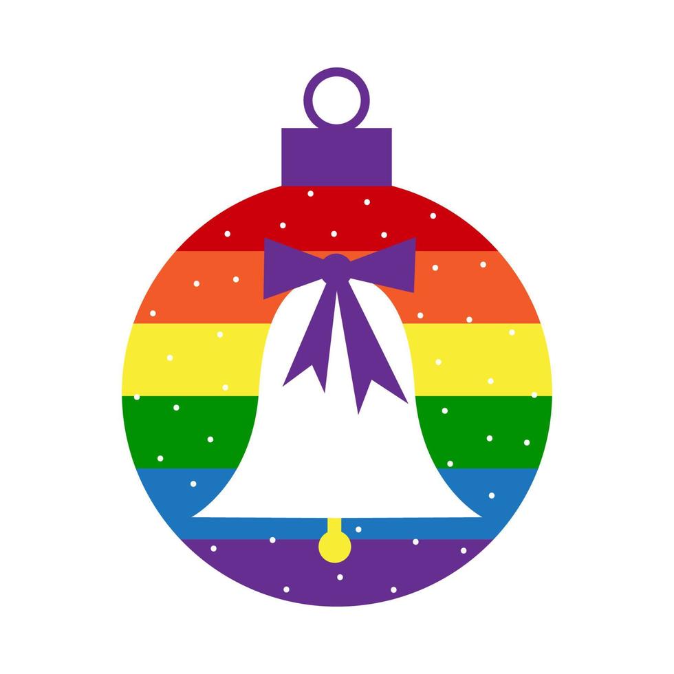 regenbogen lgbt weihnachtskugeldekoration mit glocke vektor