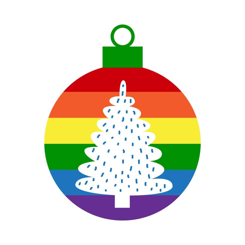 regenbogen lgbt weihnachtskugeldekoration mit baum vektor