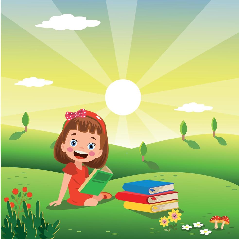 natur utomhus- med söt barn böcker och brev kuber vektor