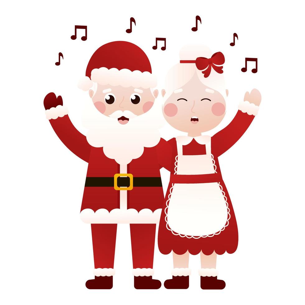 herr och Fru santa claus sång xmas julsånger i tecknad serie stil på vit bakgrund, klämma konst för affisch design vektor