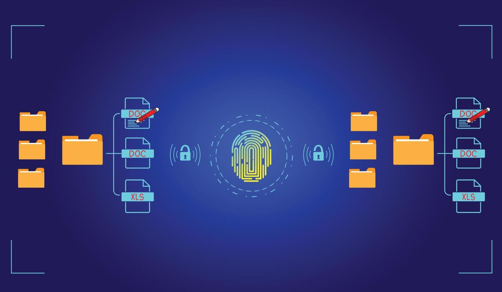 Konzept Dokumentenmanagement Online-Dokumentendatenbank und digitale Dateispeichersysteme oder Software zur Aufzeichnung von Aufzeichnungen Datenbanktechnologie Dateizugriff Dokumentenfreigabe vektor