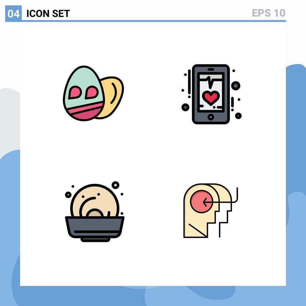 modern uppsättning av 4 fylld linje platt färger pictograph av ägg mat slå mobil människor redigerbar vektor design element