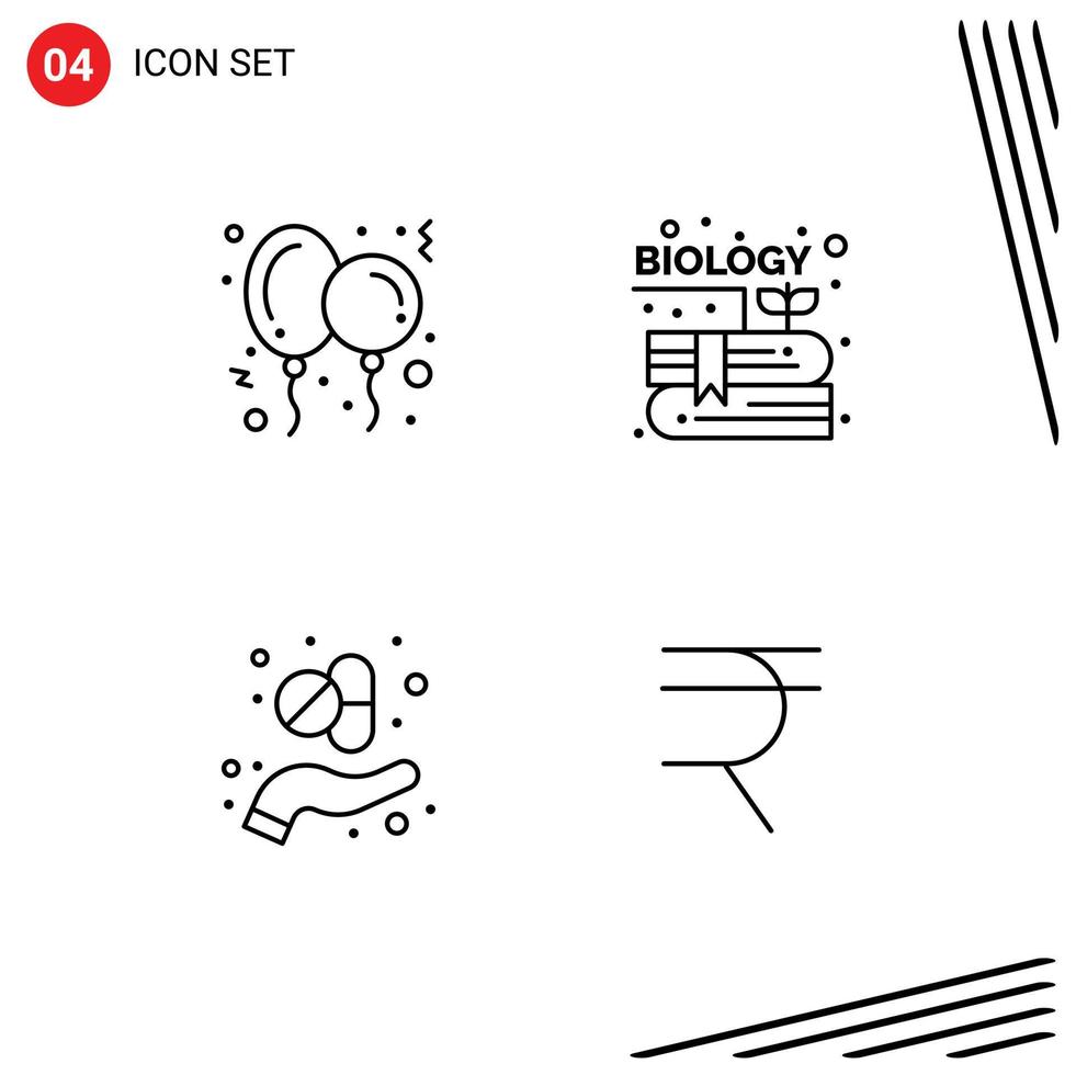 Packung mit 4 modernen Filledline-Flachfarben Zeichen und Symbolen für Web-Printmedien wie Ballonkapsel Spielzeug Gartenmedizin editierbare Vektordesign-Elemente vektor