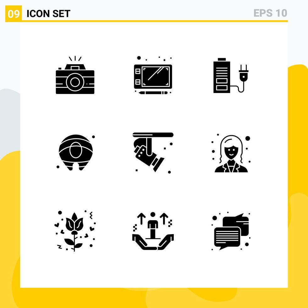 modern uppsättning av 9 fast glyfer och symboler sådan som strålkastare elektronisk batteri ljus mat redigerbar vektor design element