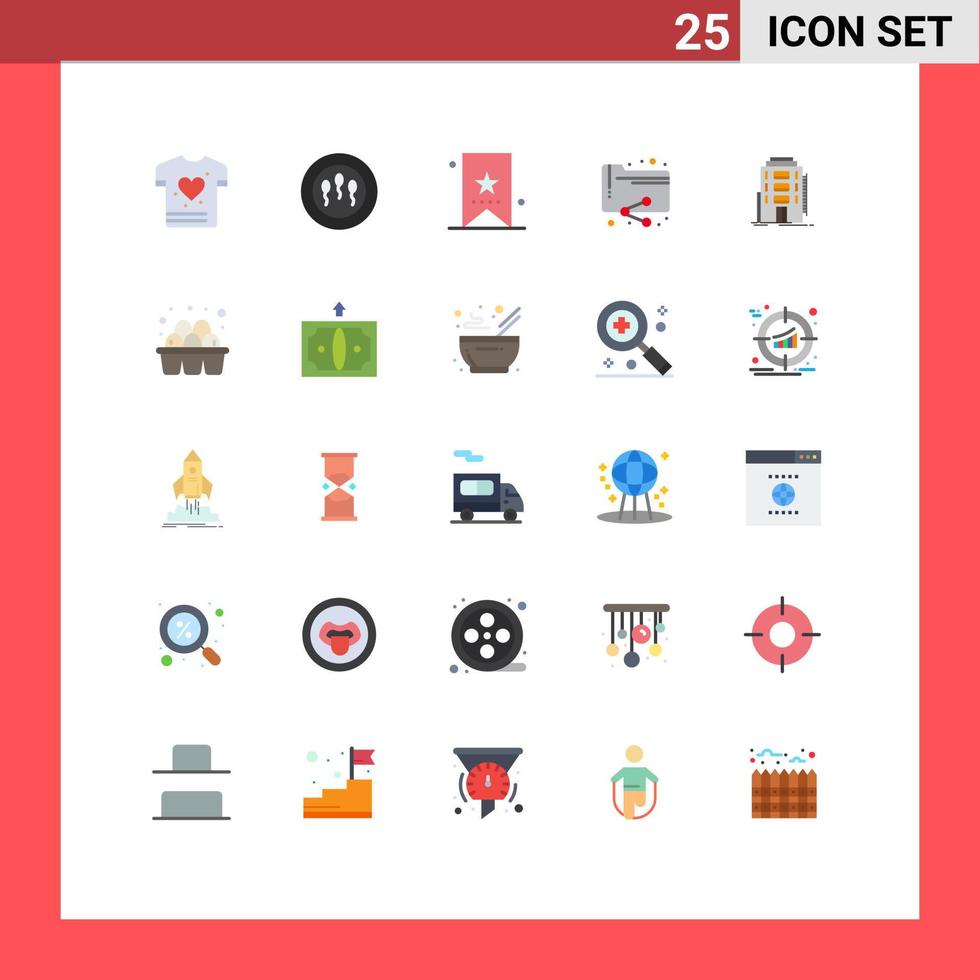 grupp av 25 platt färger tecken och symboler för sovsal byggnad utbildning mapp analys redigerbar vektor design element