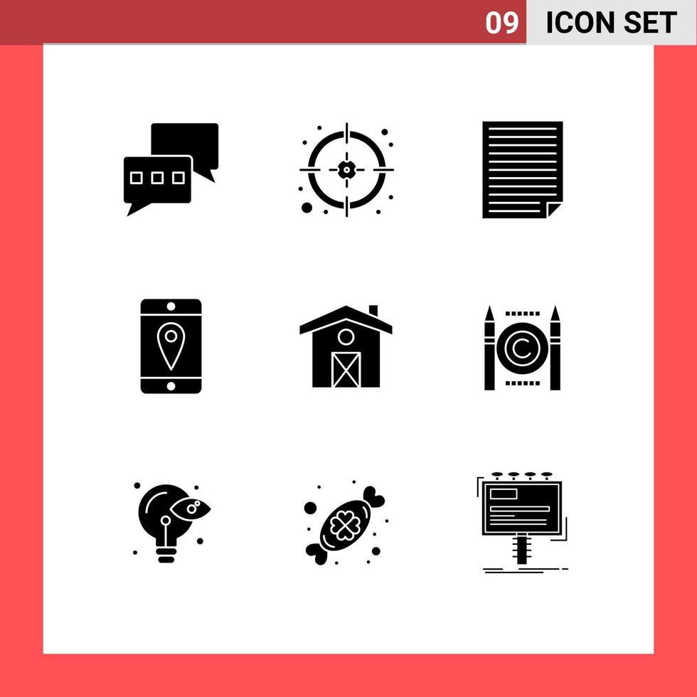 uppsättning av 9 kommersiell fast glyfer packa för företag hus sida Hem plats redigerbar vektor design element