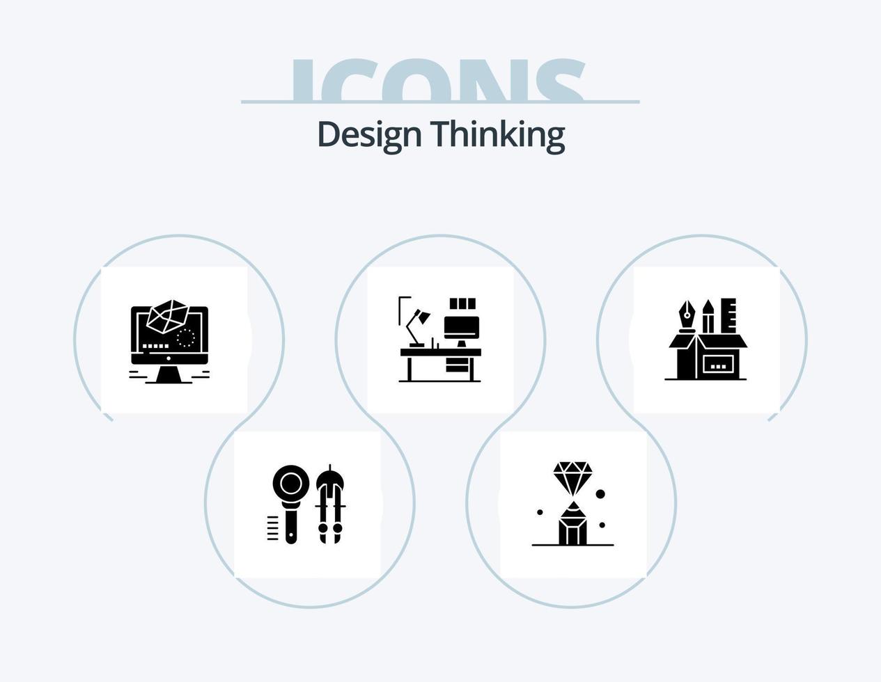 Design Thinking Glyph Icon Pack 5 Icon Design. Designer. Zeichnung. Juwel. Modellieren. animiert vektor