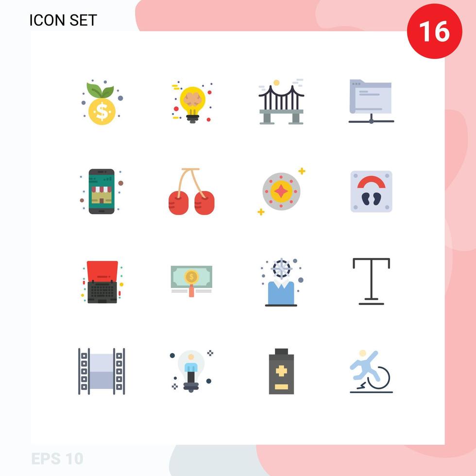 mobil gränssnitt platt Färg uppsättning av 16 piktogram av server mapp tvärs över databas väg redigerbar packa av kreativ vektor design element