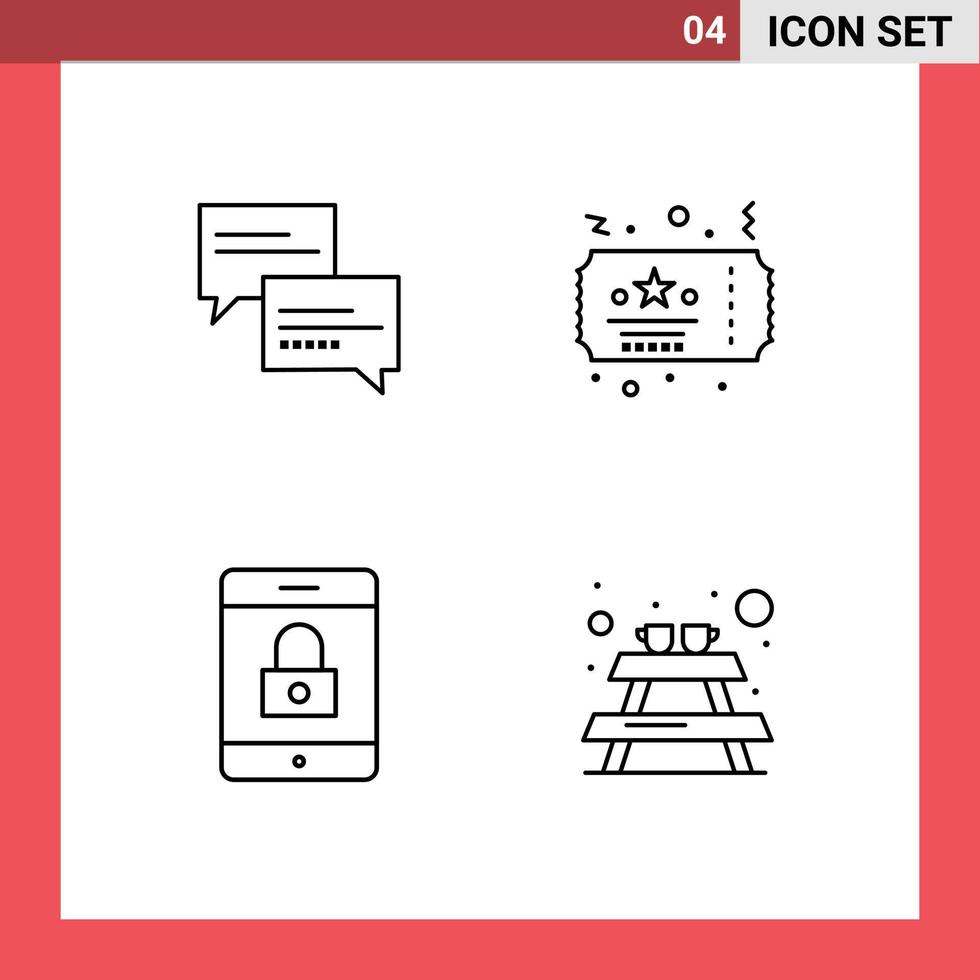 Packung mit 4 modernen Filledline-Flachfarbzeichen und -symbolen für Web-Printmedien wie Chat-Sperre, Bildung, Nachtbank, editierbare Vektordesign-Elemente vektor