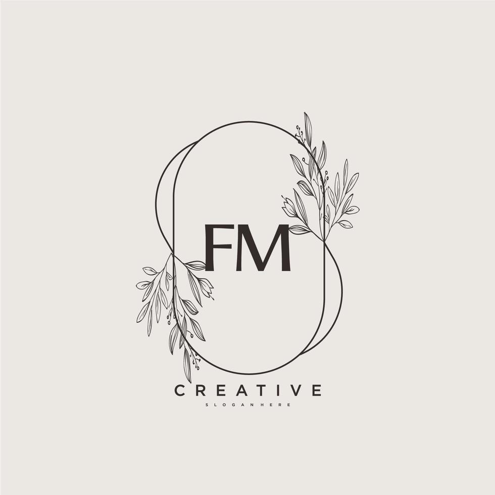 fm Beauty Vector Initial Logo Art, Handschrift Logo der Erstunterschrift, Hochzeit, Mode, Schmuck, Boutique, floral und botanisch mit kreativer Vorlage für jedes Unternehmen oder Geschäft.