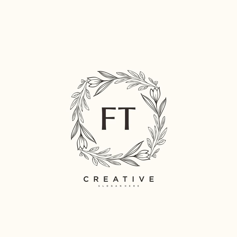 ft Beauty Vector Initial Logo Art, Handschrift Logo der Erstunterschrift, Hochzeit, Mode, Schmuck, Boutique, Blumen und Pflanzen mit kreativer Vorlage für jedes Unternehmen oder Geschäft.