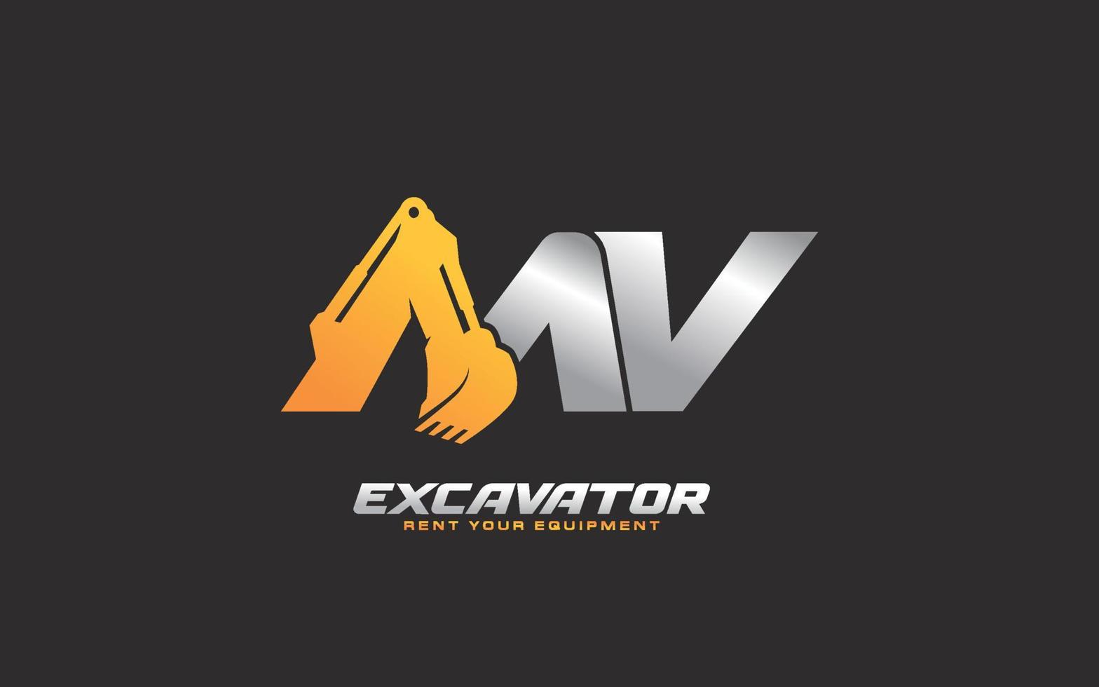 mv logo bagger für bauunternehmen. Schwermaschinenschablonen-Vektorillustration für Ihre Marke. vektor