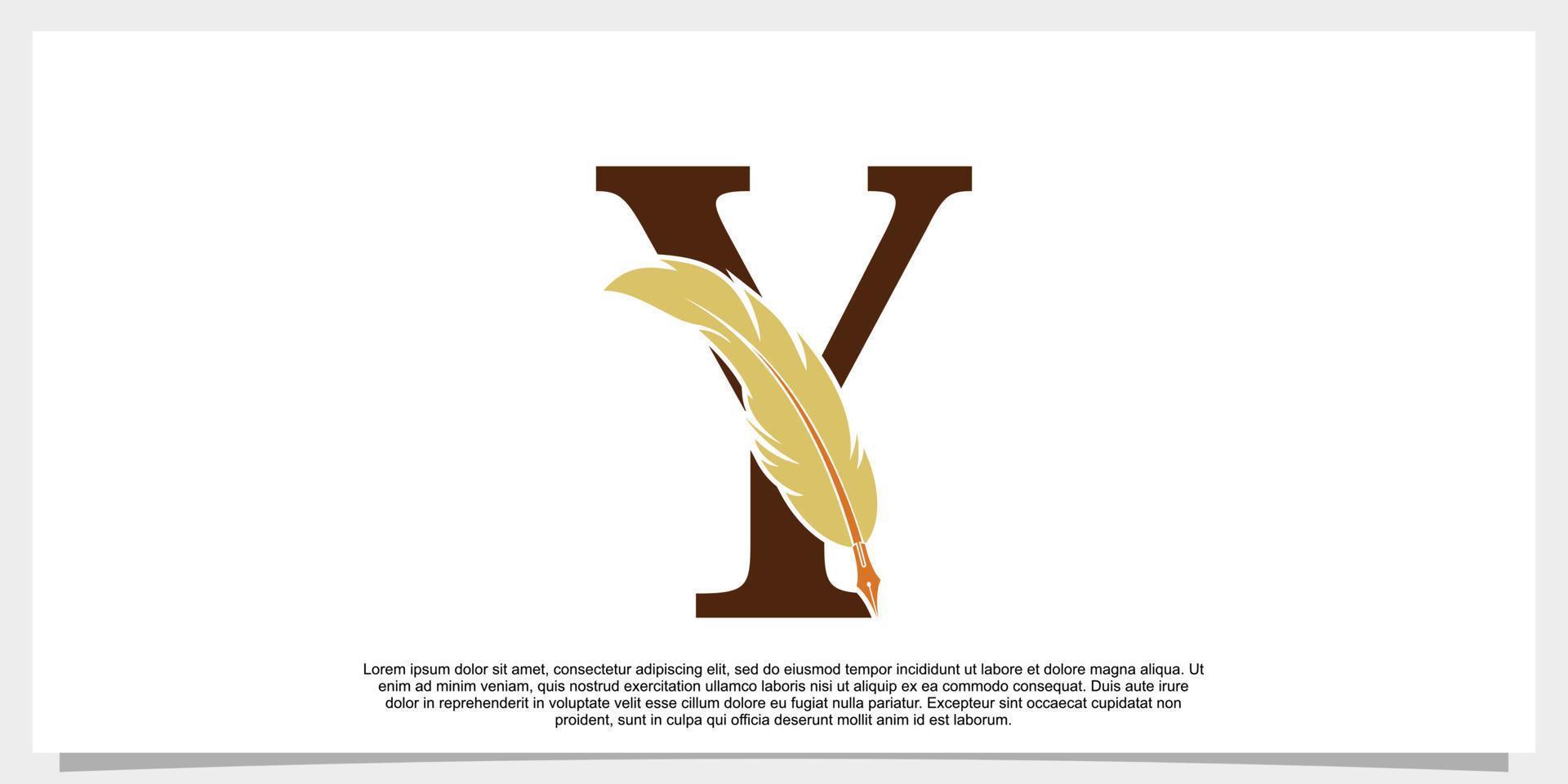 brev y fjäder logotyp design med fjäder penna ikon begrepp vektor