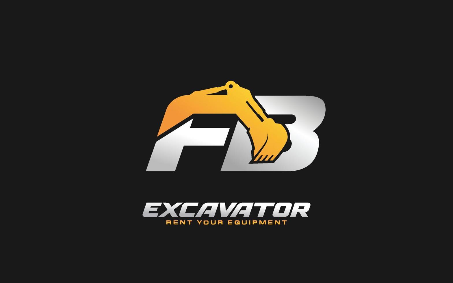 fb logo bagger für bauunternehmen. Schwermaschinenschablonen-Vektorillustration für Ihre Marke. vektor