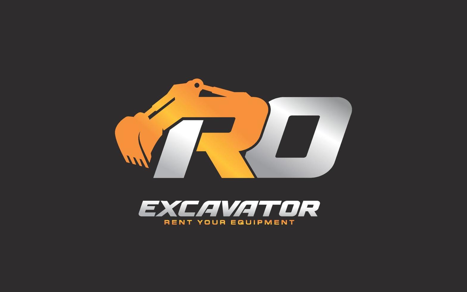 Ro-Logo-Bagger für Bauunternehmen. Schwermaschinenschablonen-Vektorillustration für Ihre Marke. vektor